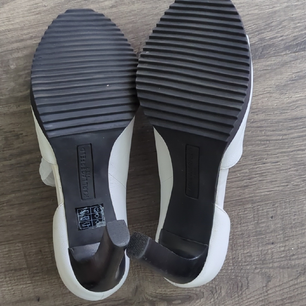 Karl Lagerfeld Cream Peep Toe Heels - Picture 12 of 16